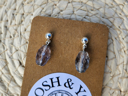 grey glass bead silver stud earrings