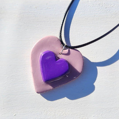 3D purple heart clay pendant necklace & sticker sheet [KOSH & YOG x AJAIBGHAR]