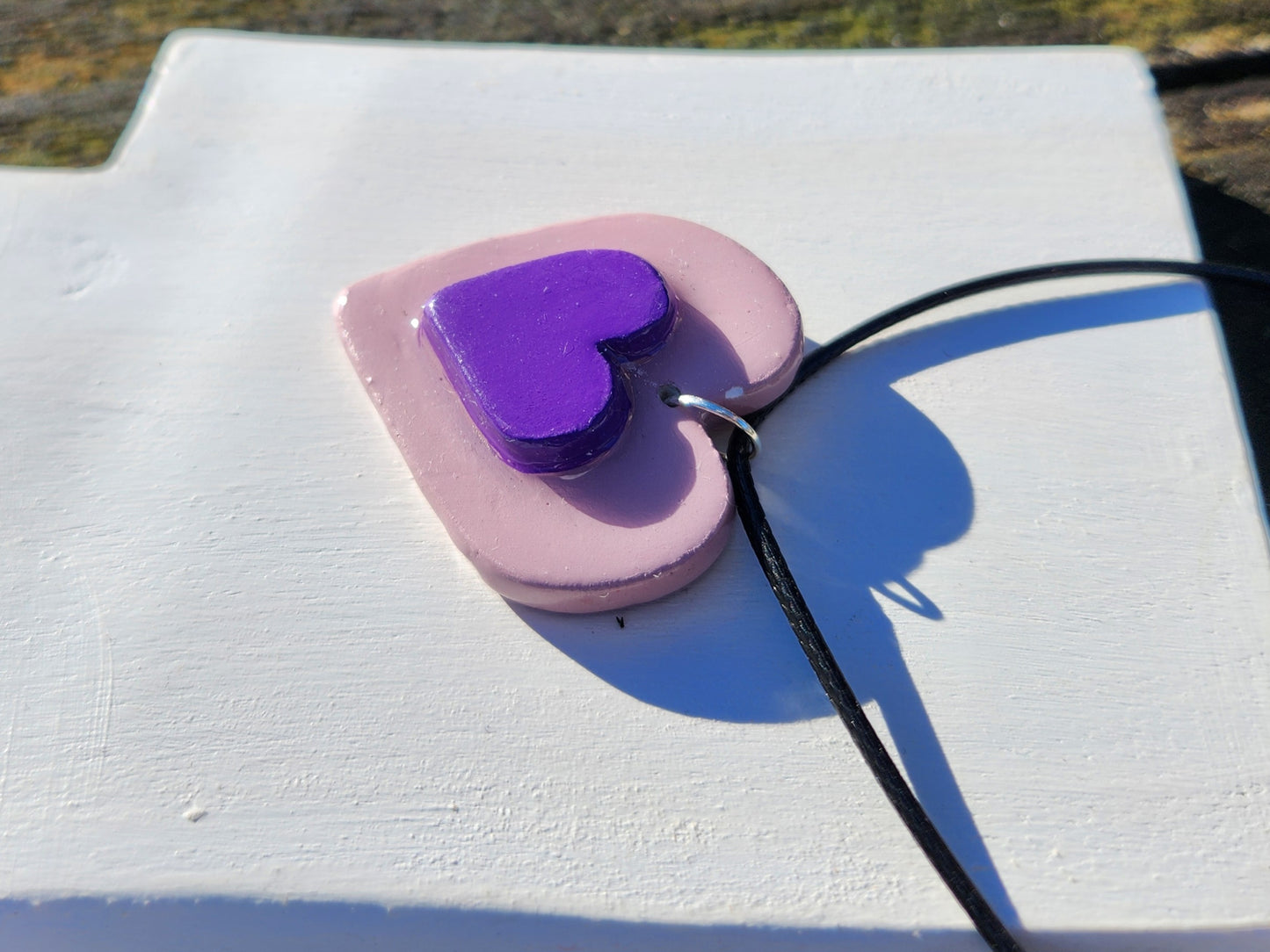 3D purple heart clay pendant necklace & sticker sheet [KOSH & YOG x AJAIBGHAR]
