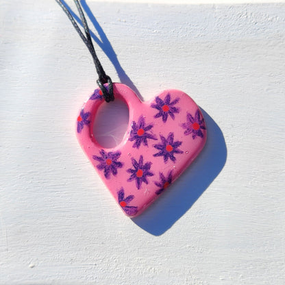floral pink heart clay pendant necklace & sticker sheet [KOSH & YOG x AJAIBGHAR]