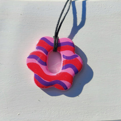 wavy flower clay pendant necklace & sticker sheet [KOSH & YOG x AJAIBGHAR]