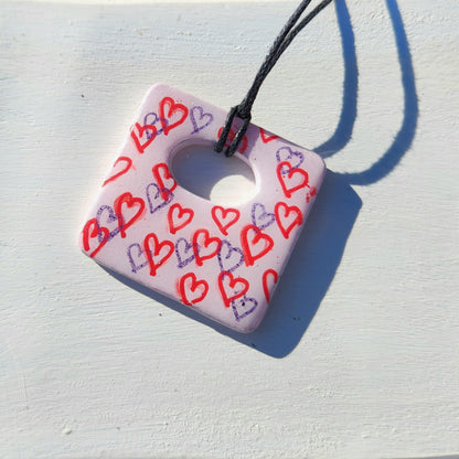 messy hearts square clay pendant necklace & sticker sheet [KOSH & YOG x AJAIBGHAR]