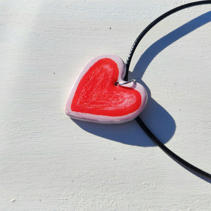 red pencil heart clay pendant necklace & sticker sheet [KOSH & YOG x AJAIBGHAR]
