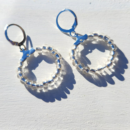 (multiple colours) silver huggie hoop glass beaded earrings