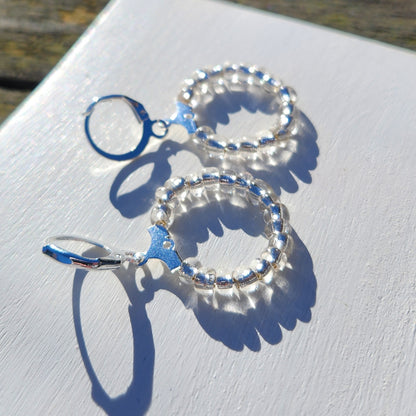 (multiple colours) silver huggie hoop glass beaded earrings