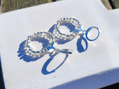 (multiple colours) silver huggie hoop glass beaded earrings