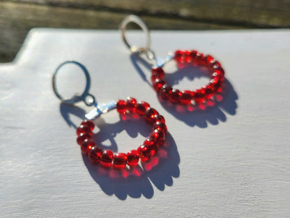 (multiple colours) silver huggie hoop glass beaded earrings