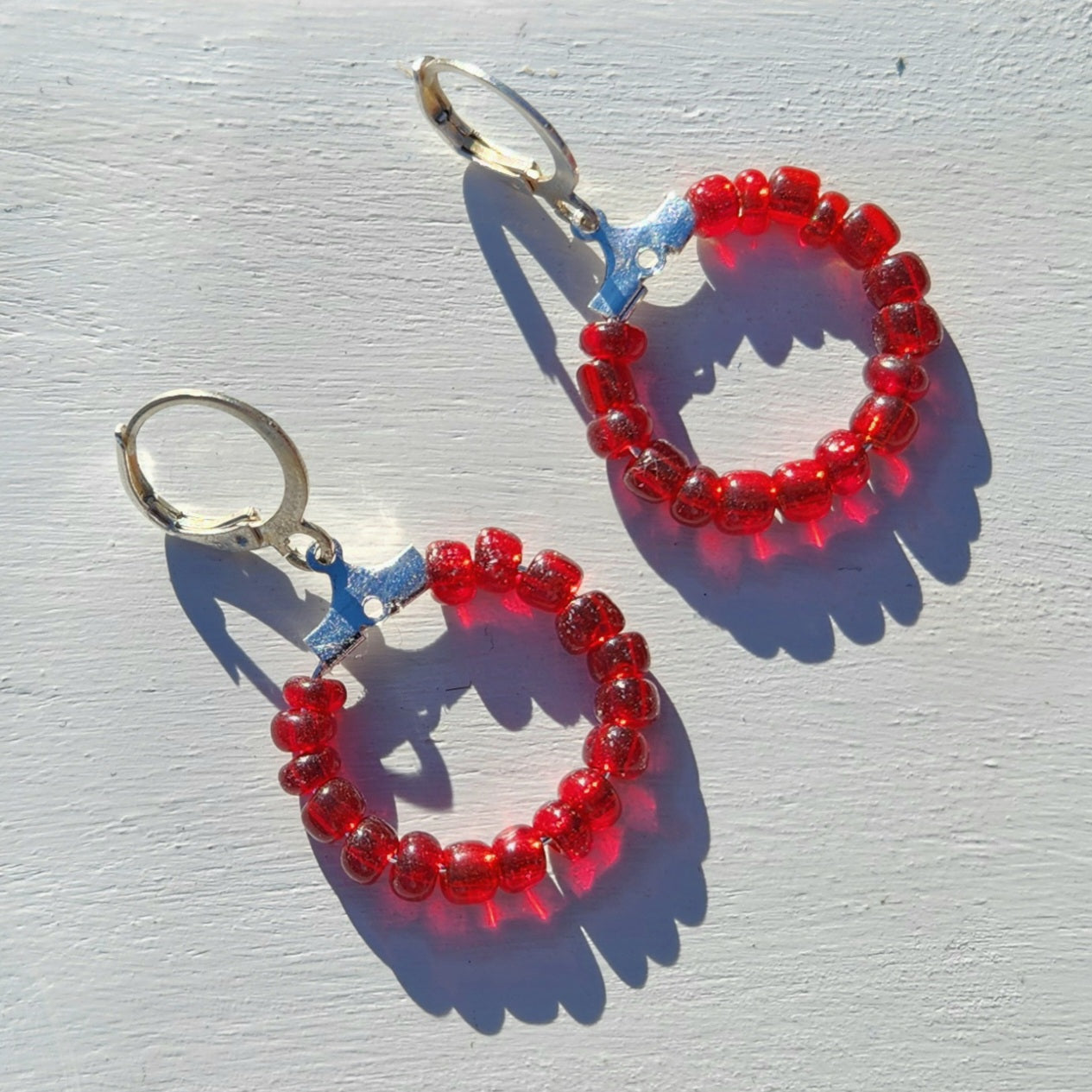(multiple colours) silver huggie hoop glass beaded earrings