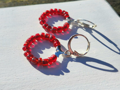 (multiple colours) silver huggie hoop glass beaded earrings