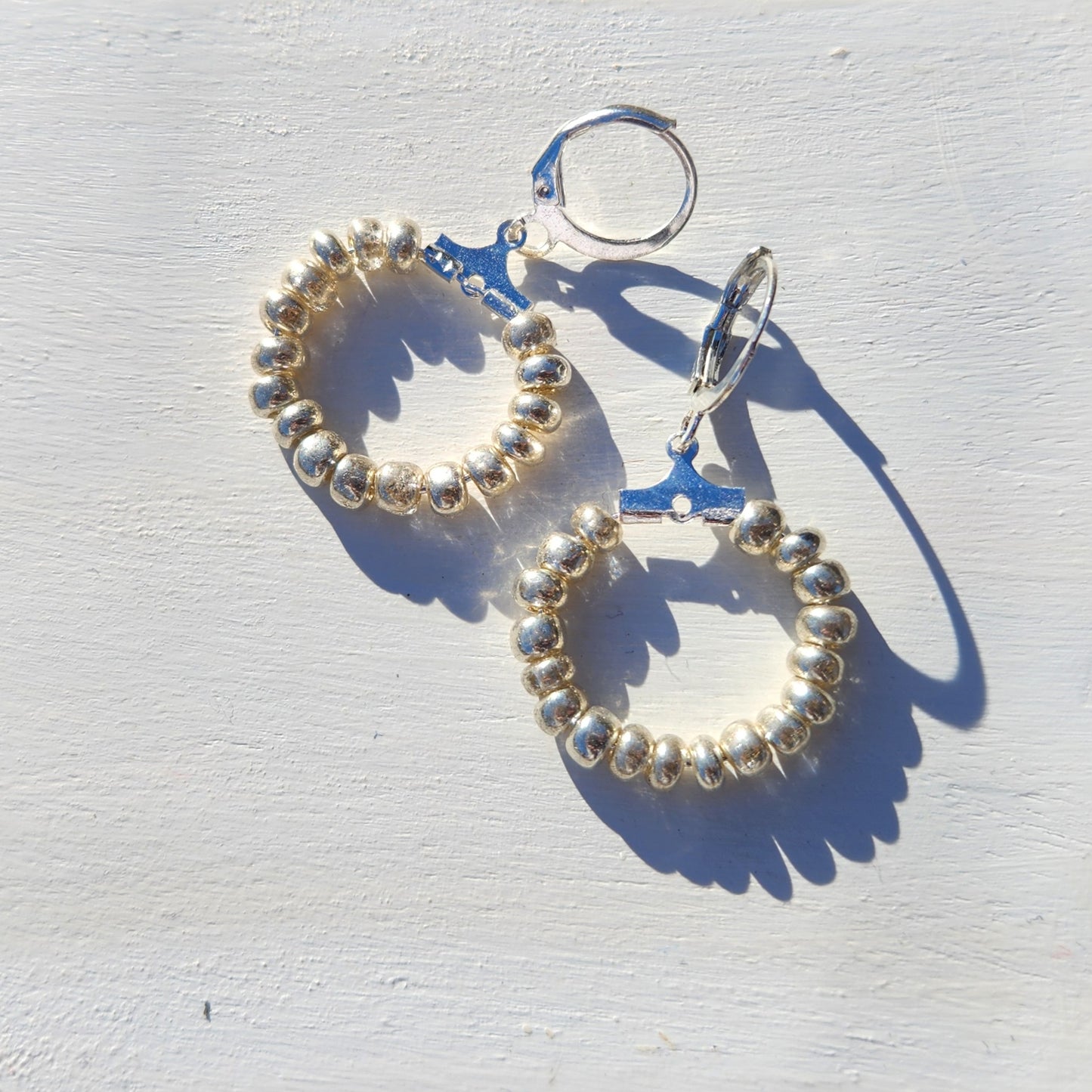 (multiple colours) silver huggie hoop glass beaded earrings