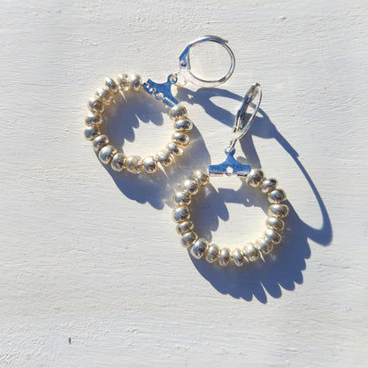 (multiple colours) silver huggie hoop glass beaded earrings