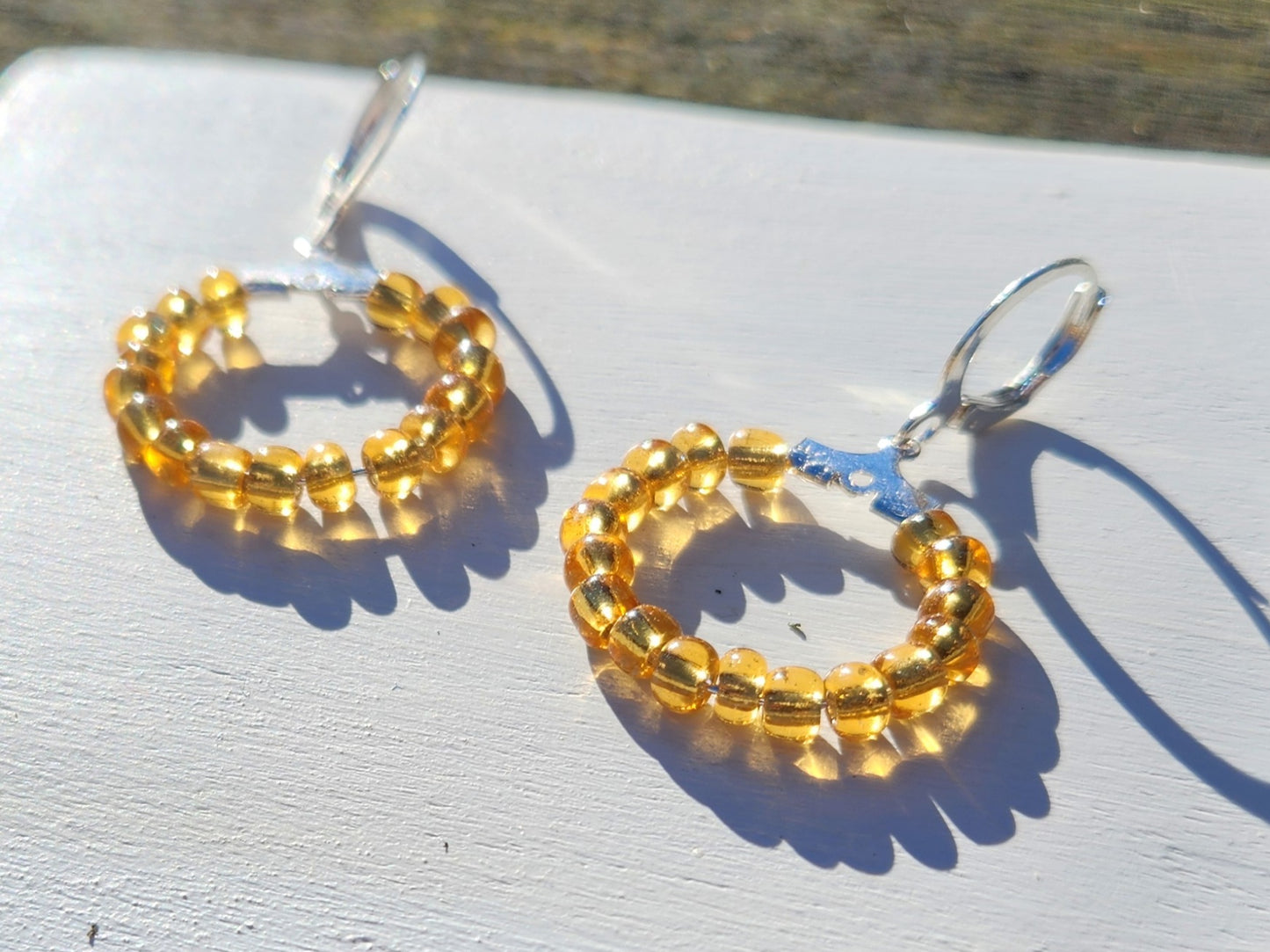 (multiple colours) silver huggie hoop glass beaded earrings