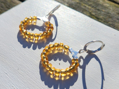 (multiple colours) silver huggie hoop glass beaded earrings