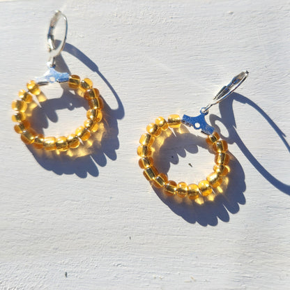 (multiple colours) silver huggie hoop glass beaded earrings