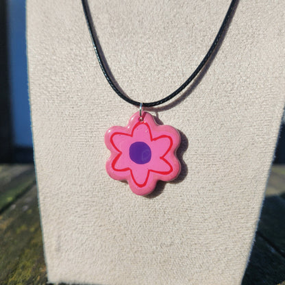 pink and purple flower clay pendant necklace & sticker sheet [KOSH & YOG x AJAIBGHAR]