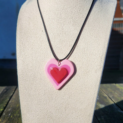 3D pink and red heart clay pendant necklace & sticker sheet [KOSH & YOG x AJAIBGHAR]