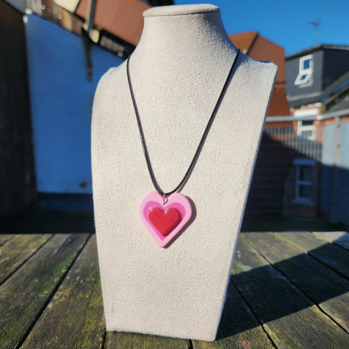 3D pink and red heart clay pendant necklace & sticker sheet [KOSH & YOG x AJAIBGHAR]