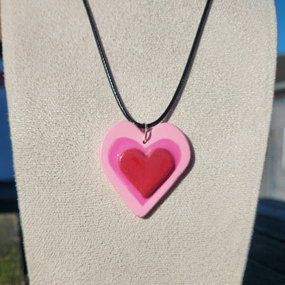 3D pink and red heart clay pendant necklace & sticker sheet [KOSH & YOG x AJAIBGHAR]
