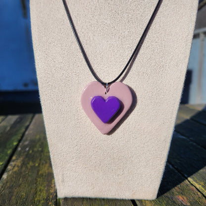 3D purple heart clay pendant necklace & sticker sheet [KOSH & YOG x AJAIBGHAR]