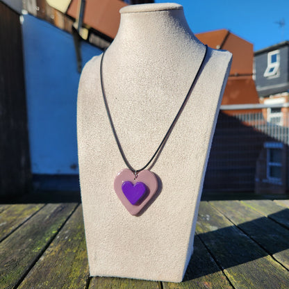 3D purple heart clay pendant necklace & sticker sheet [KOSH & YOG x AJAIBGHAR]