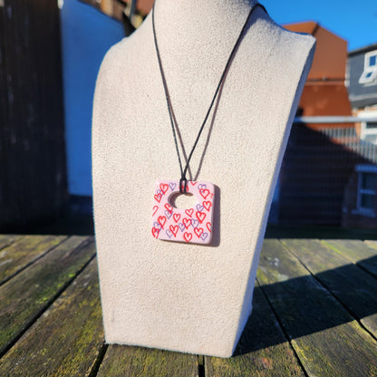 messy hearts square clay pendant necklace & sticker sheet [KOSH & YOG x AJAIBGHAR]