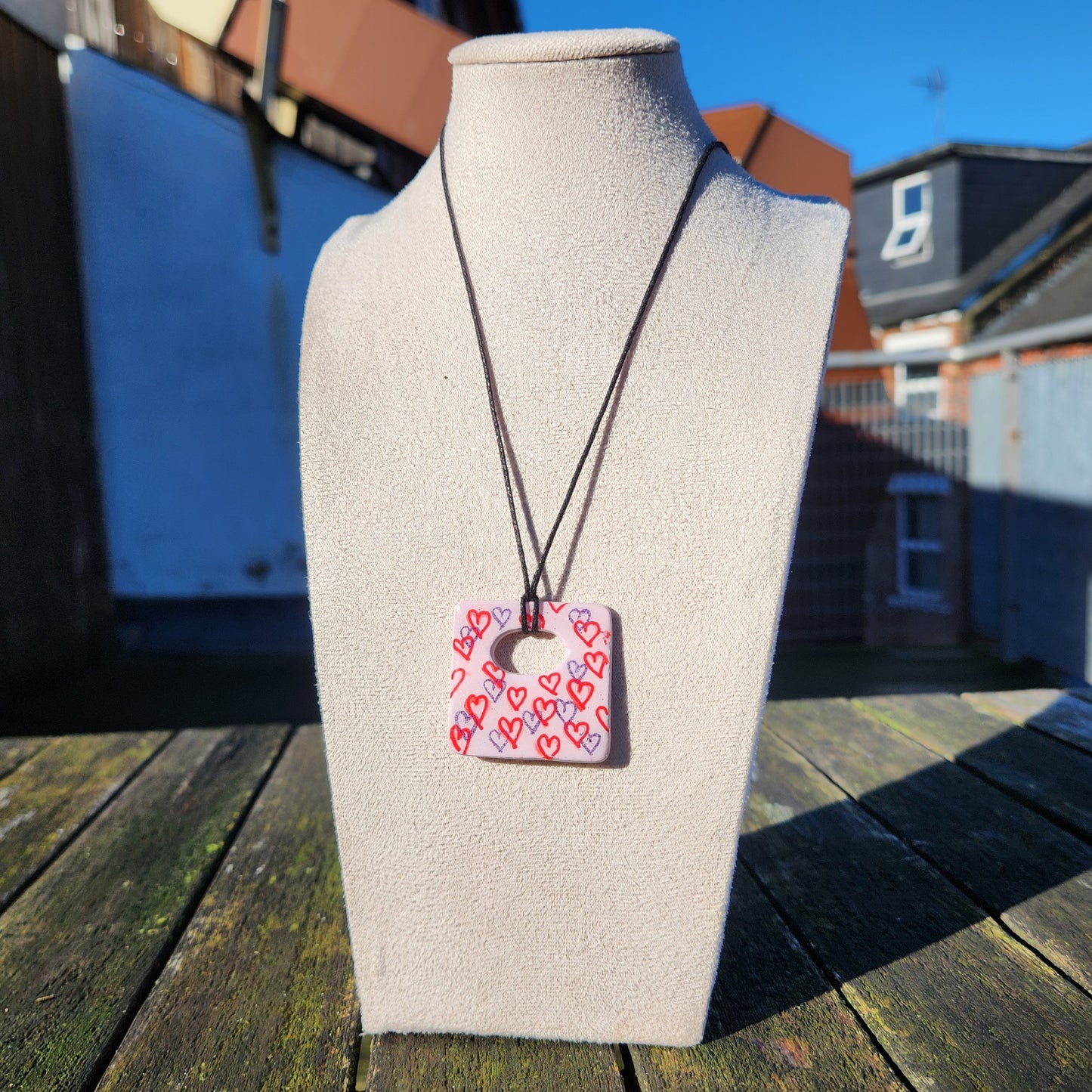 messy hearts square clay pendant necklace & sticker sheet [KOSH & YOG x AJAIBGHAR]