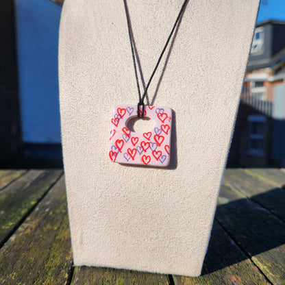 messy hearts square clay pendant necklace & sticker sheet [KOSH & YOG x AJAIBGHAR]