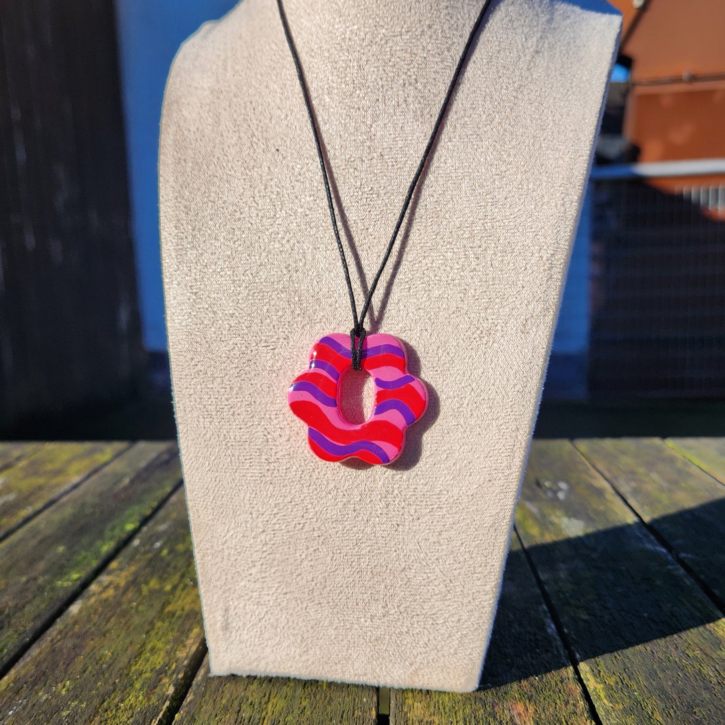 wavy flower clay pendant necklace & sticker sheet [KOSH & YOG x AJAIBGHAR]