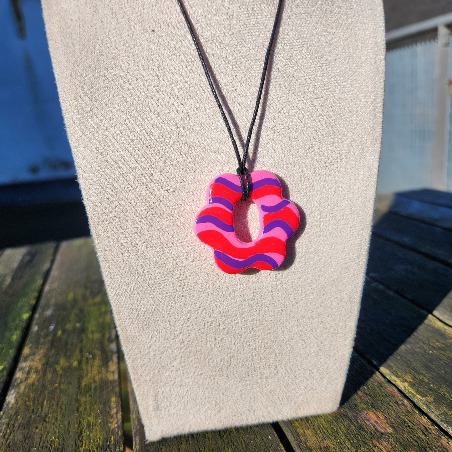 wavy flower clay pendant necklace & sticker sheet [KOSH & YOG x AJAIBGHAR]