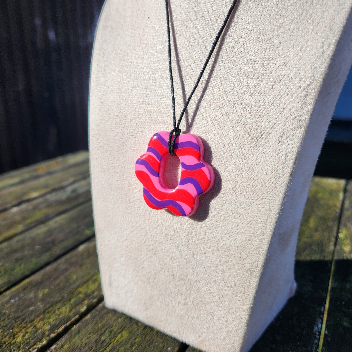 wavy flower clay pendant necklace & sticker sheet [KOSH & YOG x AJAIBGHAR]