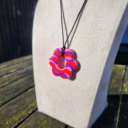 wavy flower clay pendant necklace & sticker sheet [KOSH & YOG x AJAIBGHAR]
