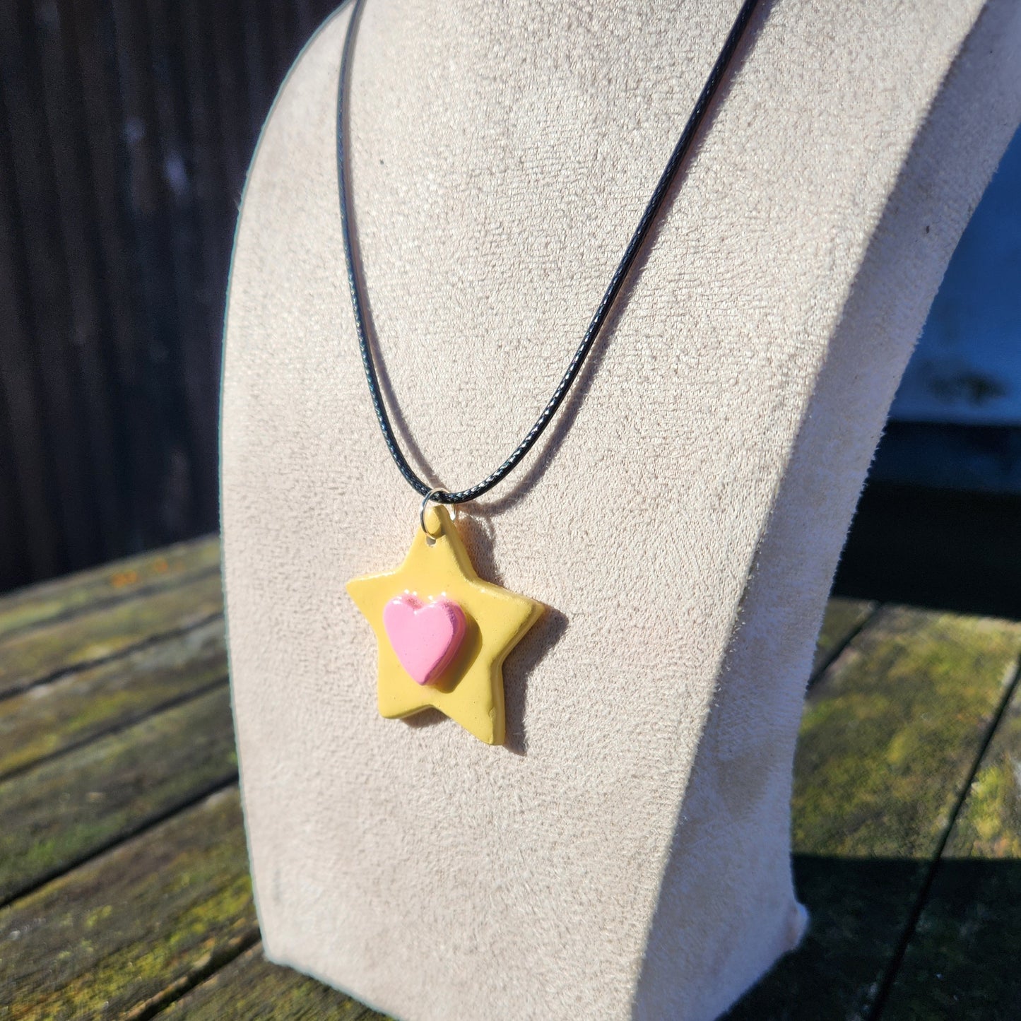 3D pink heart star clay pendant necklace & sticker sheet [KOSH & YOG x AJAIBGHAR]