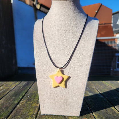 3D pink heart star clay pendant necklace & sticker sheet [KOSH & YOG x AJAIBGHAR]