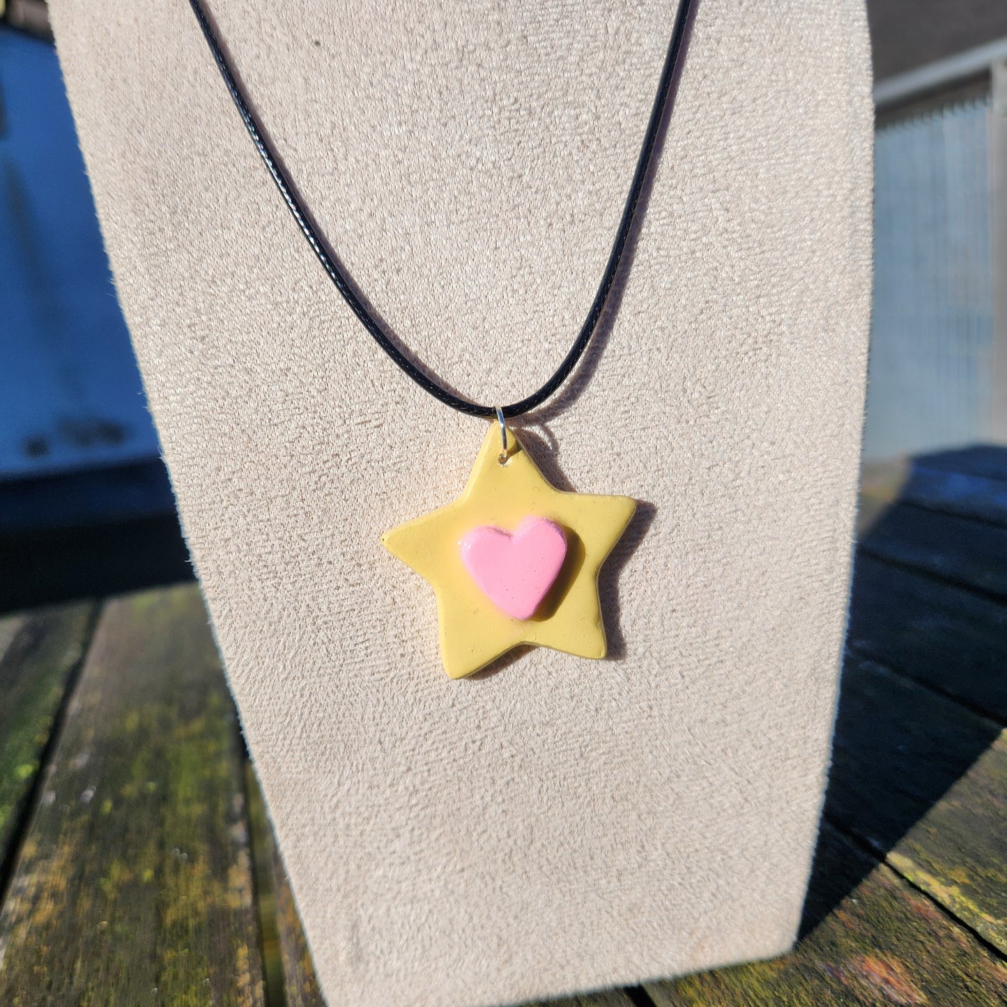 3D pink heart star clay pendant necklace & sticker sheet [KOSH & YOG x AJAIBGHAR]