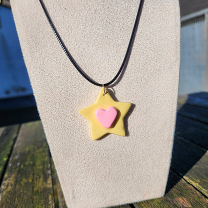3D pink heart star clay pendant necklace & sticker sheet [KOSH & YOG x AJAIBGHAR]