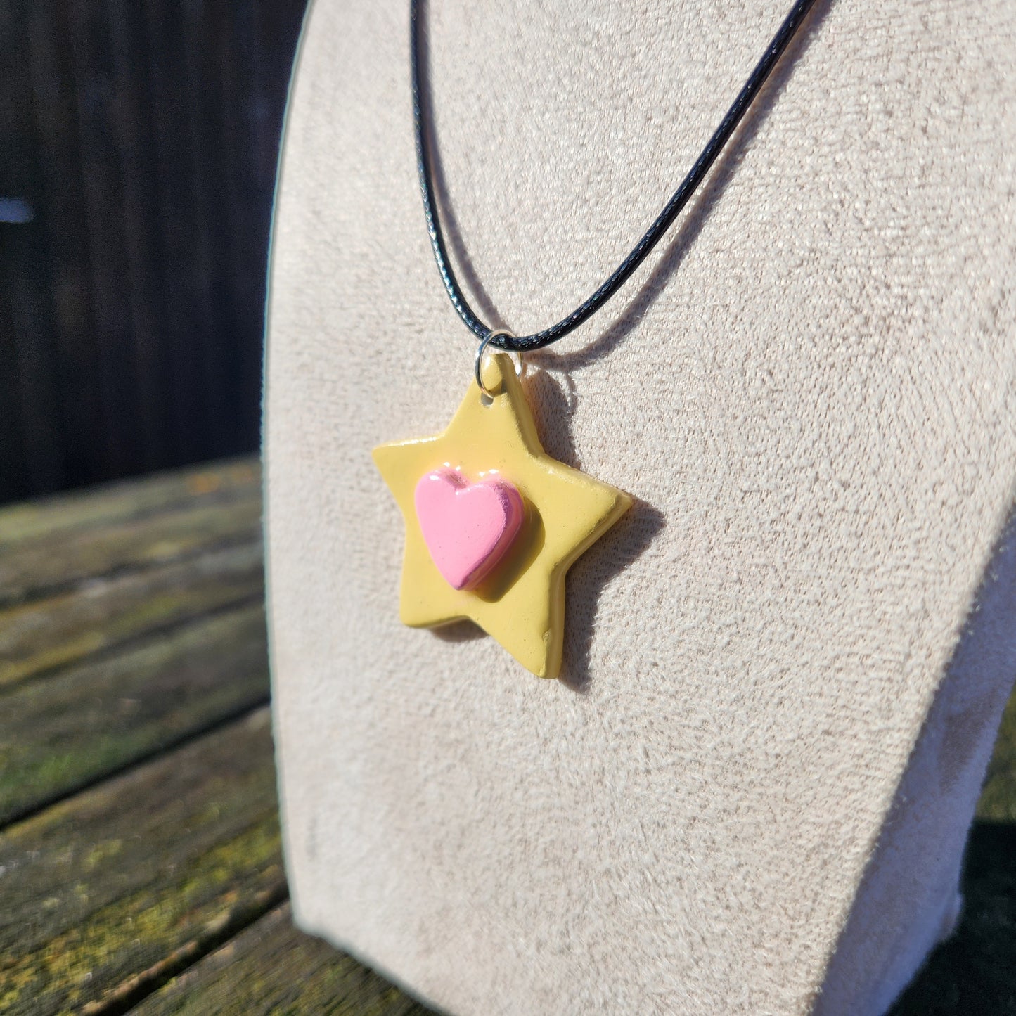3D pink heart star clay pendant necklace & sticker sheet [KOSH & YOG x AJAIBGHAR]