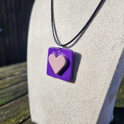 3D heart purple square clay pendant necklace & sticker sheet [KOSH & YOG x AJAIBGHAR]