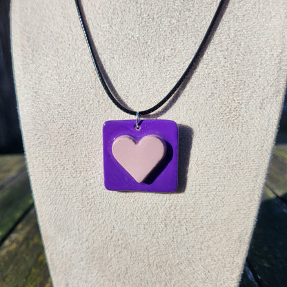 3D heart purple square clay pendant necklace & sticker sheet [KOSH & YOG x AJAIBGHAR]