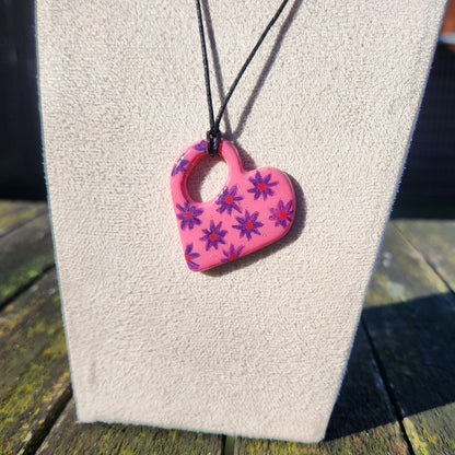 floral pink heart clay pendant necklace & sticker sheet [KOSH & YOG x AJAIBGHAR]