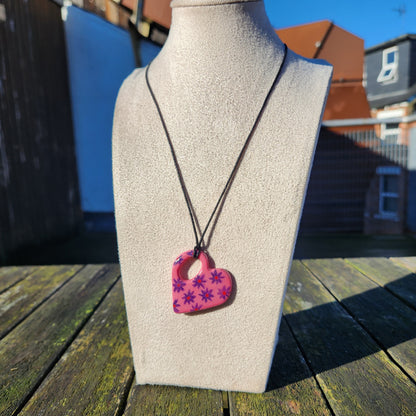floral pink heart clay pendant necklace & sticker sheet [KOSH & YOG x AJAIBGHAR]