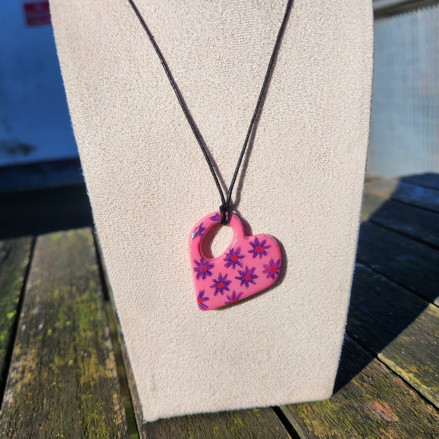 floral pink heart clay pendant necklace & sticker sheet [KOSH & YOG x AJAIBGHAR]