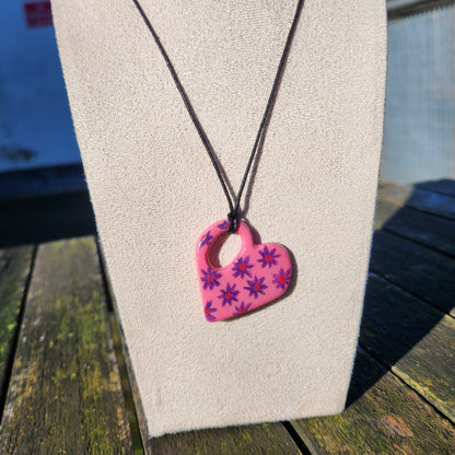floral pink heart clay pendant necklace & sticker sheet [KOSH & YOG x AJAIBGHAR]