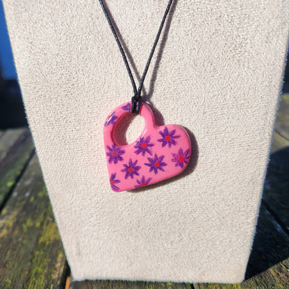 floral pink heart clay pendant necklace & sticker sheet [KOSH & YOG x AJAIBGHAR]