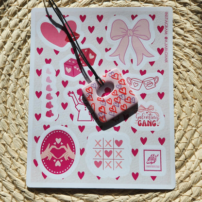 messy hearts square clay pendant necklace & sticker sheet [KOSH & YOG x AJAIBGHAR]