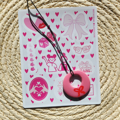 pink bow clay pendant necklace & sticker sheet [KOSH & YOG x AJAIBGHAR]