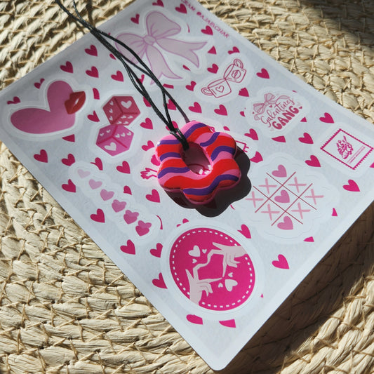 wavy flower clay pendant necklace & sticker sheet [KOSH & YOG x AJAIBGHAR]