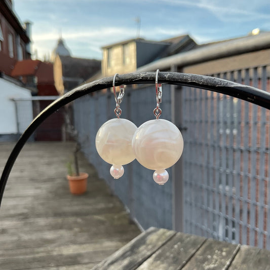 pearl beaded silver huggie hoop earrings