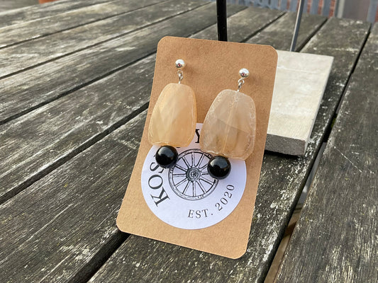 brown & black bead silver stud earrings