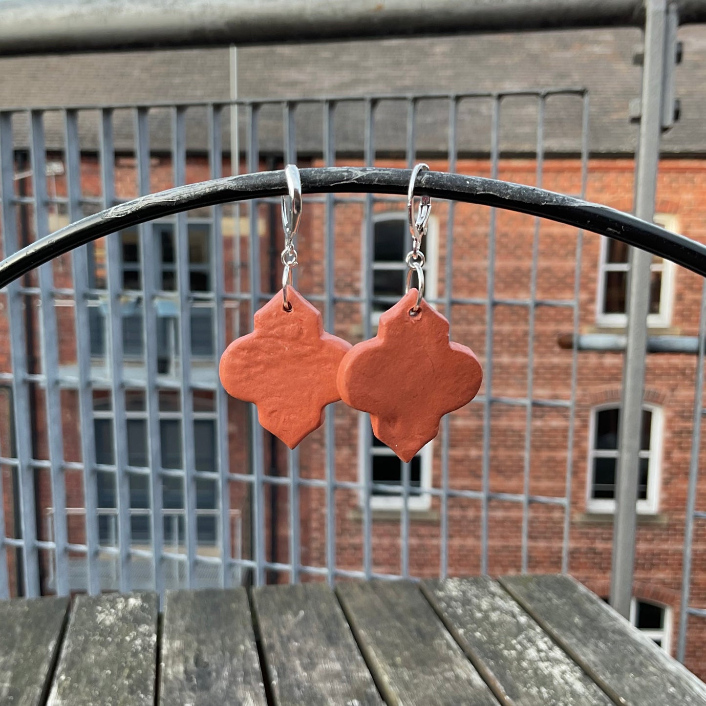 victorian terracotta silver huggie hoop earrings