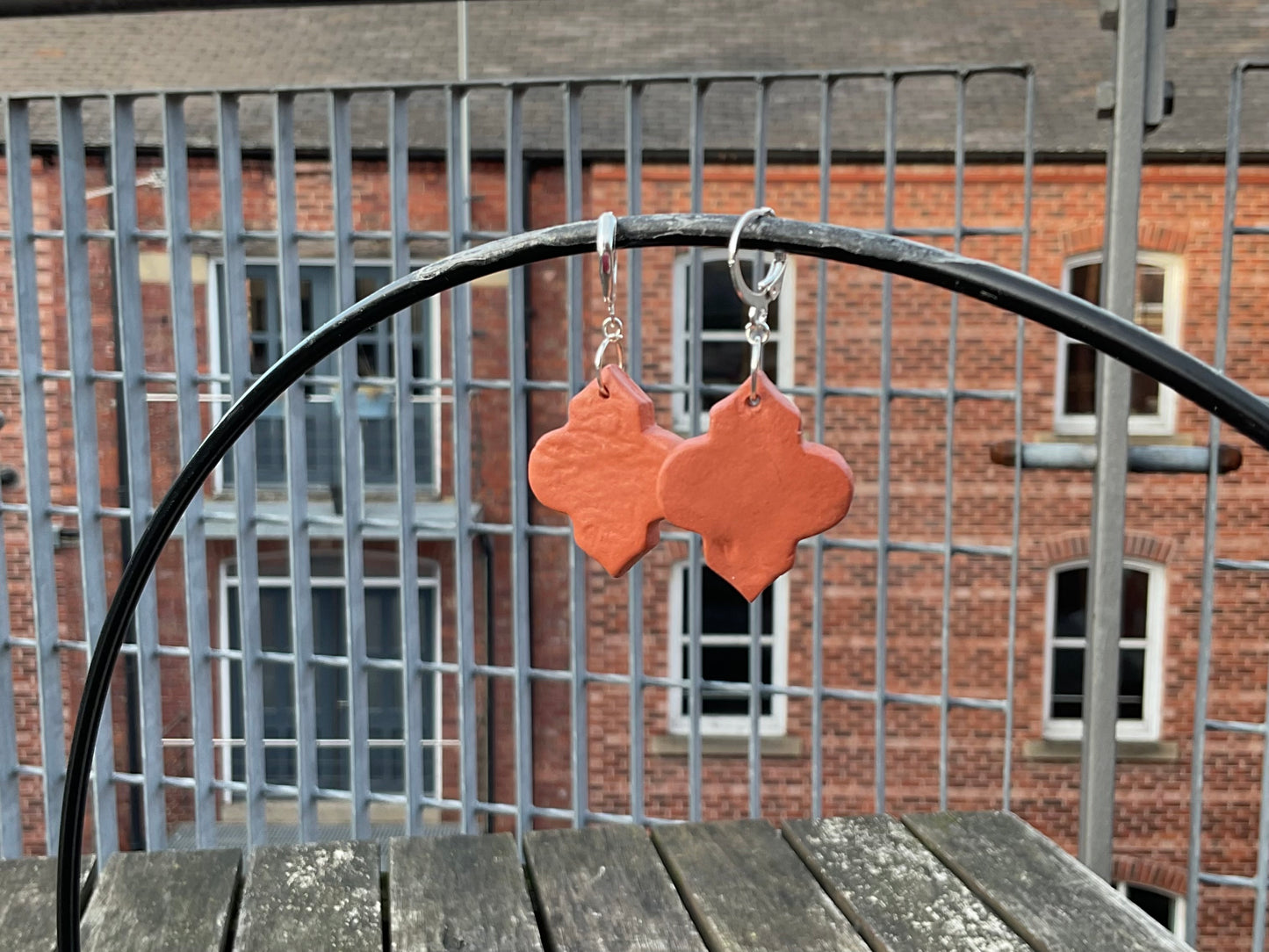 victorian terracotta silver huggie hoop earrings